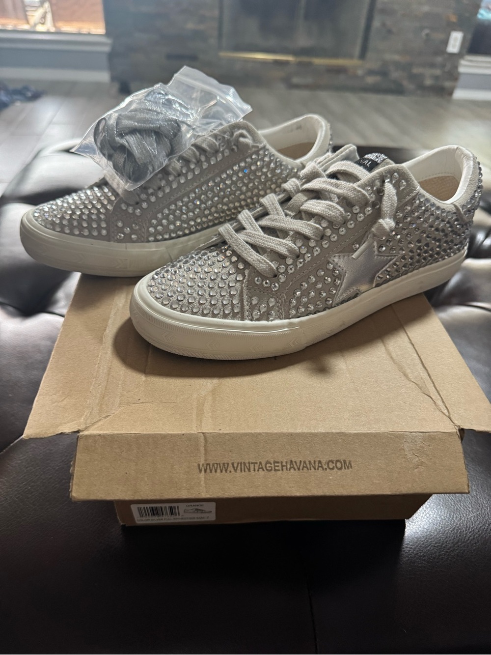 Vintage Havana Silver Crystal-Embellished Low-Top Sneakers